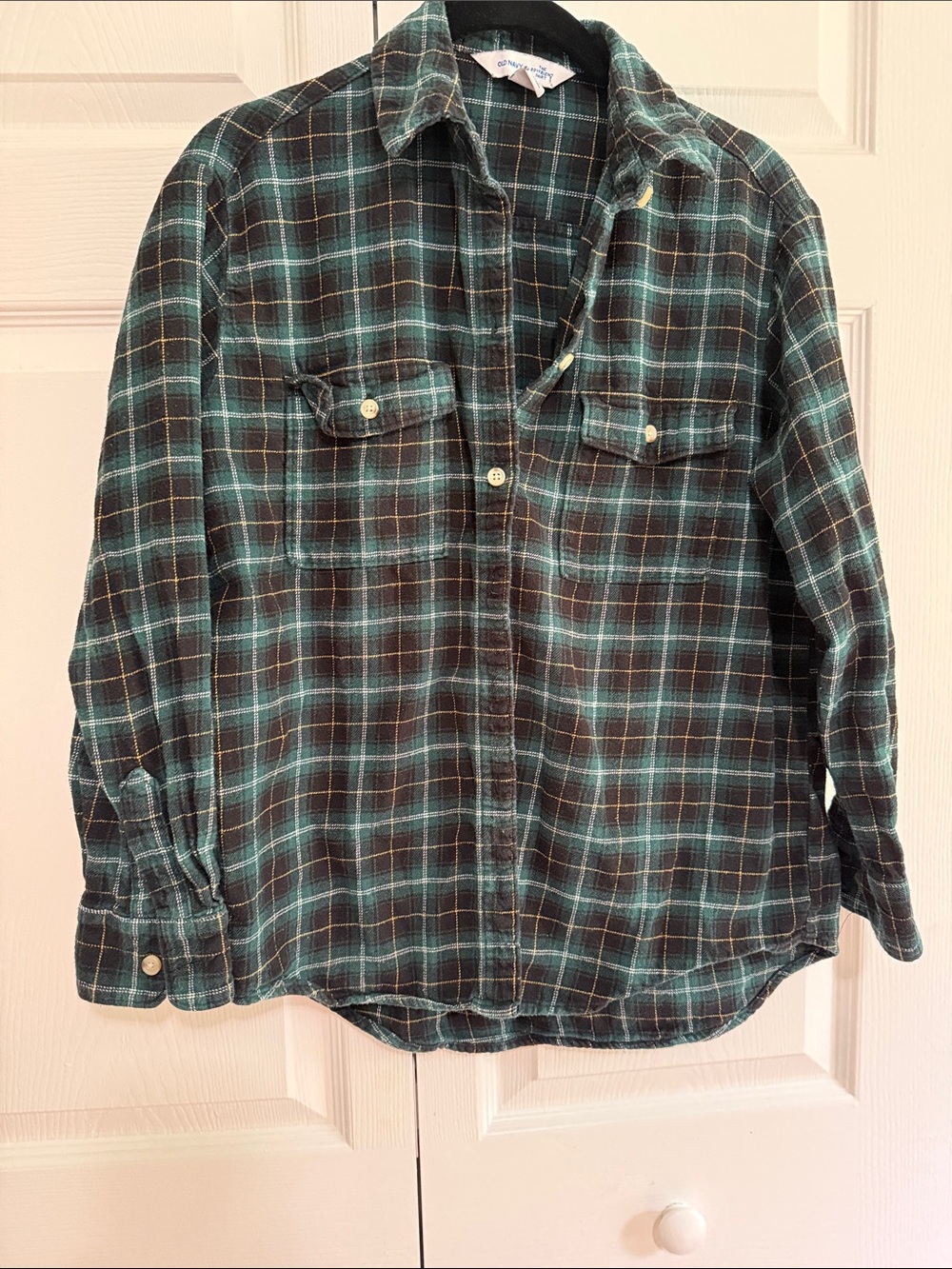 Old Navy Teal and Black Plaid Shirt